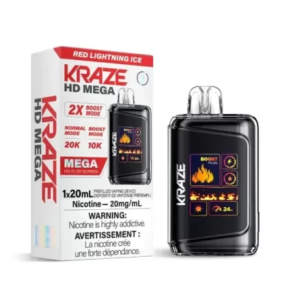Kraze HD Mega Disposable Vape – 20K Puffs – Red Lightning Ice
