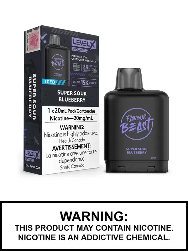 Super Sour Blueberry Iced Flavour Beast Level X Boost G2 Pods
