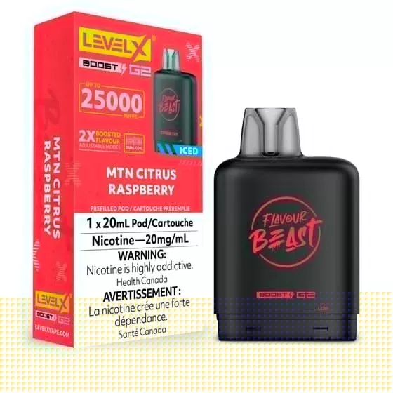 LEVEL X FLAVOUR BEAST BOOST POD 20ML – MTN CITRUS RASPBERRY