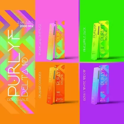 Purlyf | Delta 10 THC Rechargeable Disposables – 2g - Strain#Orange Cookies - Hybrid>Berry White Widow - Sativa>Tropical Zkittlez - Indica>Pineapple Jack - Sativa (02EEEA)