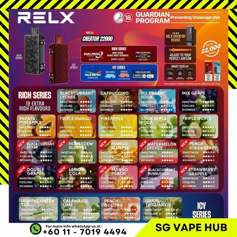 RELX CREATOR 22,000 Puffs - Starter Kit (Kit + Cartridge) / Grape Tie Guan Yin - Image 2