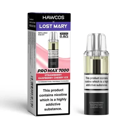 Strawberry Raspberry Cherry Ice – Hawcos x Lost Mary Pro Max 7000 Prefilled Pod + Refill Container