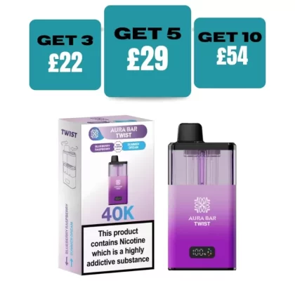 Crystal Prime Aura 40K Prefilled Pod Kit - £9.99 or 3 For £22 - Fizzy Cherry / Blue Razz Cherry