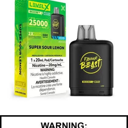 Super Sour Lemon Iced Flavour Beast Level X Boost G2 Pods