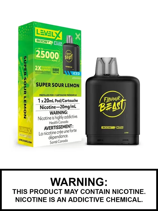 Super Sour Lemon Iced Flavour Beast Level X Boost G2 Pods