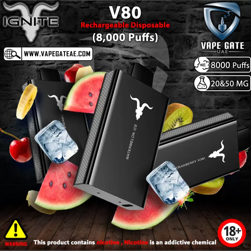 IGNITE - V80 Rechargeable Disposable Vape (8000 Puffs) - 50 mg / Menthol