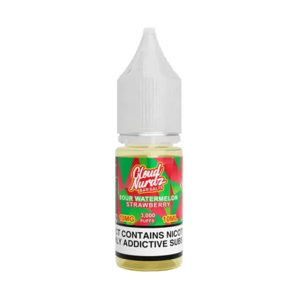 Cloud Nurdz Sour Watermelon Strawberry Nic Salt Vape Juice - 10 Pack - Strength 10mg