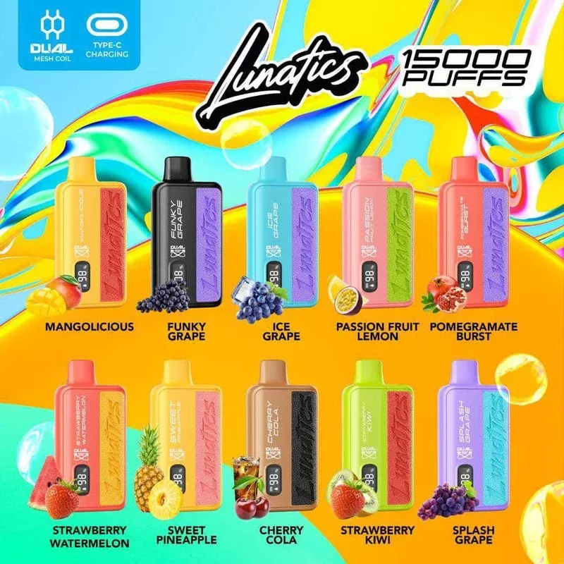 Lunatics 15000 Puffs Disposable Device - FLAVOR#Cherry Cola>Funky Grape>Garden Strawberry>Mango Licious>Mango Lassi>Passion Fruit Lemon>Red Apple>Strawberry Kiwi>Strawberry Watermelon>Sweet (3B5183)