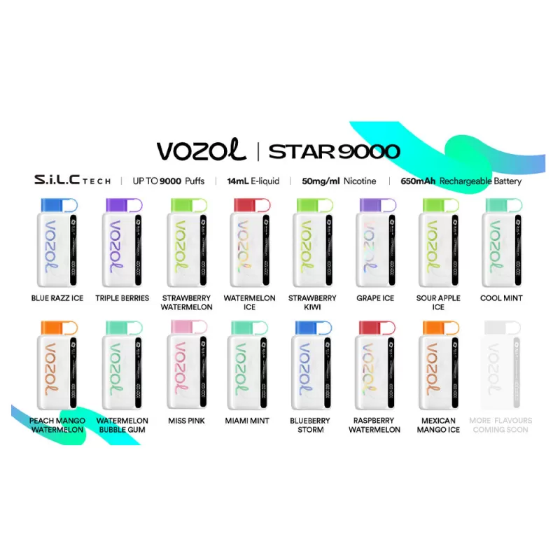 Vozol STAR 9000 Disposable Vape - 9000 Puffs - Blue Razz Ice - Image 2
