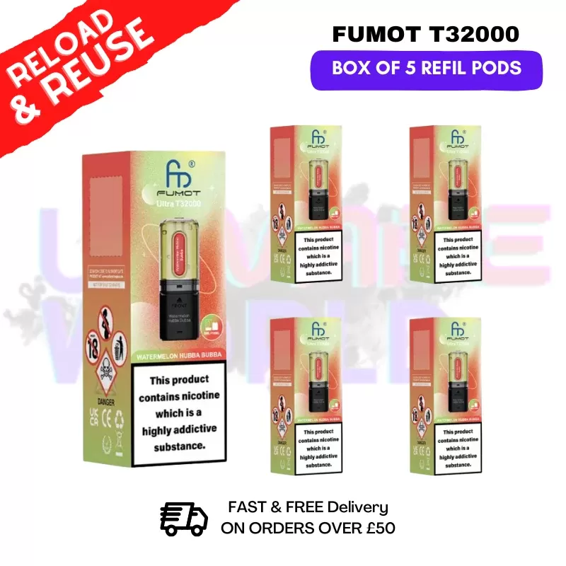 Watermelon Hubba Bubba Fumot T32000 REPLACEMENT PODS – BOX OF 5
