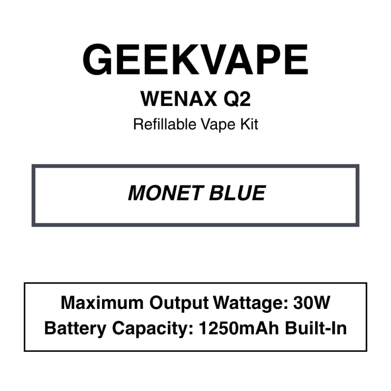 Geekvape – Wenax Q2 – Refillable Vape Kit - Fiber Black, Monet Blue (61AC1D) - Image 3