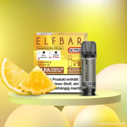 ELFBAR ELFA Pods Pineapple Lemon QI 20mg – 2er Pack - Elf Bar / Nikotinsalz / Cooling Agent / Propylenglykol / Aromastoffe / Glycerin