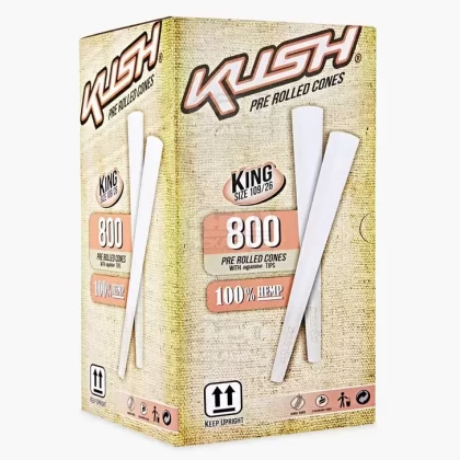 KUSH | Bleached King Size Pre-Rolled Cones w/ Filter Tip | 109mm – Unbleached Paper – 800 Count