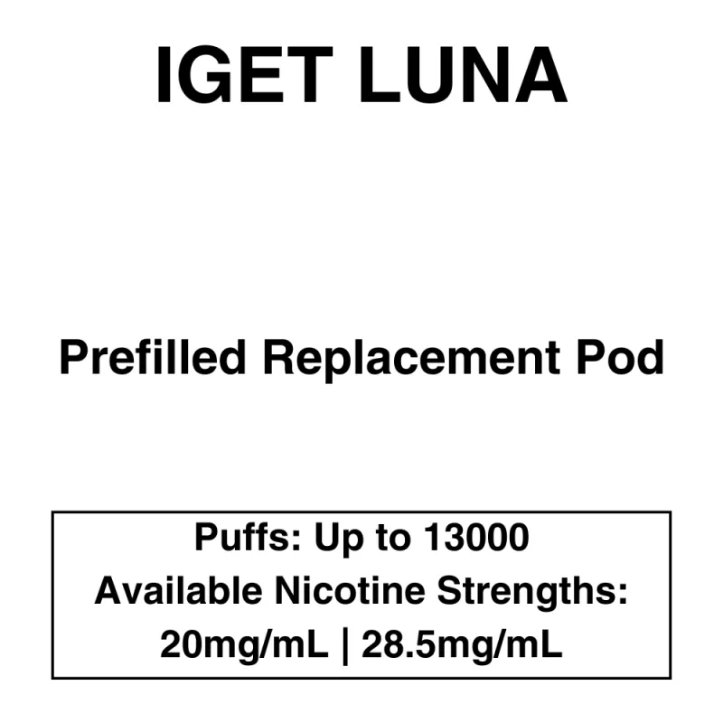 IGET Luna KP13000 – Prefilled Replacement Pod – 20mg/mL Nicotine – Up to 13000 Puffs – 1 Pod - Vapeys Co Nz
