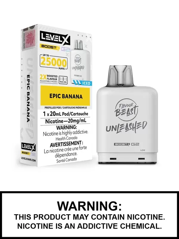 Epic Banana Iced Flavour Beast Unleashed Level X Boost G2 Pods