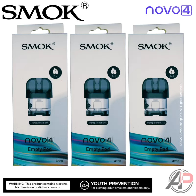 Smok Novo 4 Replacement pods 3 Pack - Black Novo 4 Replacement Pods - 3 Pack, Clear Novo 4 Replacement Pods - 3 Pack