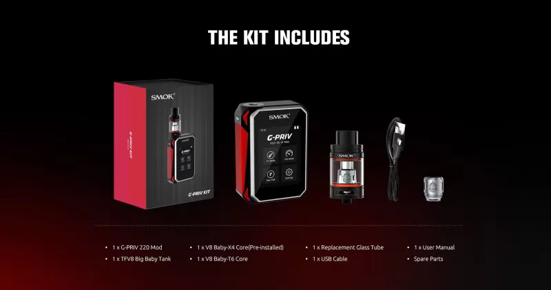SMOK G-PRIV 220w Touch Screen 5.0ML Starter Kit With TFV8 Big Baby - BlackGreen - Image 2