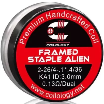 Coilology Hand Crafted Coils Framed Staple Alien - Size#2-26/4-. 4*.1/36 KA1 0.13Ω Dual 3.0mm ID>2-26/4-. 4*.1/36 Ni80 0.10Ω Dual 3.0mm ID>2-28/4-.1* .3/36 KA1 0.18Ω 2.5mm/Dual>2-28/4-.1* 3/ (0FE6CF)