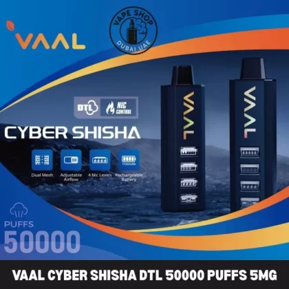 Vaal Cyber Shisha DTL 50000 Puffs 5mg Nicotine In Dubai - Vape Product, BOX OF 5 PCS; Blue Razz Lemonade, Blueberry Ice