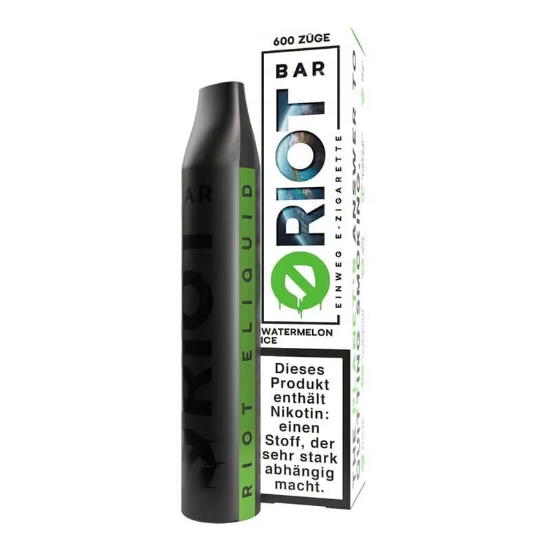 RIOT BAR – Watermelon Ice - Riot Bar / Ice / Glycerin / Aromastoffe / Nikotinsalicylat / Propylenglykol / 20mg/ml / 500 mAh / ca. 600