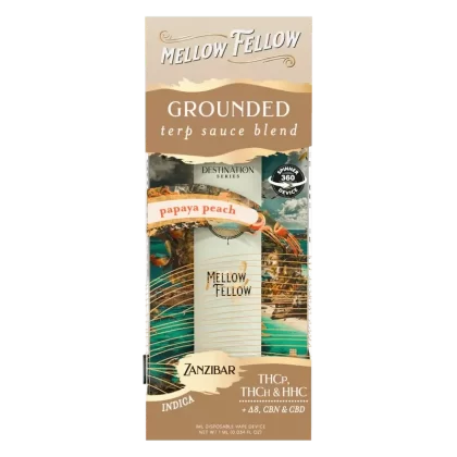 Mellow Fellow Grounded Blend – Terp Sauce 1ml Disposable Spinner Vape – Papaya Peach (Indica)