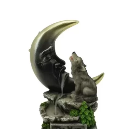 ZenN – Wolf w/ Moon Backflow Incense Burner 5.2×3.7×7.1″