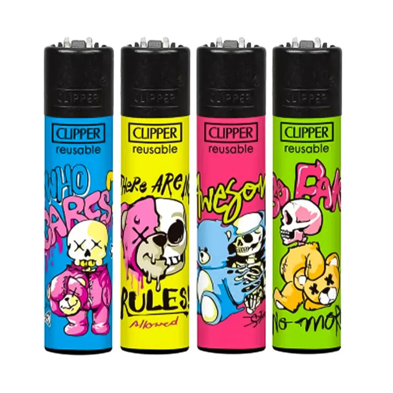 CLIPPER Lighters Printed Various Designs Box Of 48 - Bear Skulls - Image 3