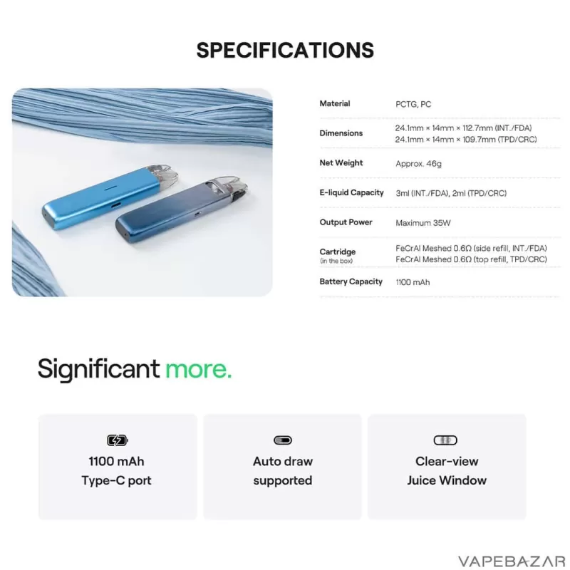Uwell Caliburn G4 Mini Kit – Peafowl Emerald - Vape Product - Image 2