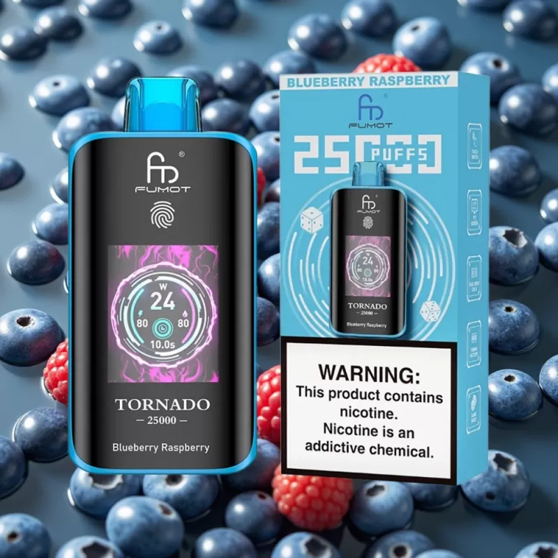 Fumot Tornado 25000 Puffs Disposable Vape HD Screen 700mAh Rechargeable Type-C Blueberry Raspberry - Bangvapeaustralia - Image 2