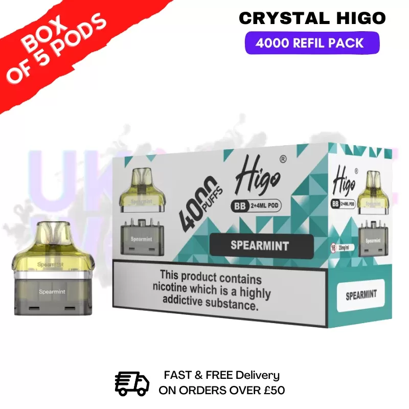 Spearmint Crystal Higo 4000 REFIL Pods BOX OF 5