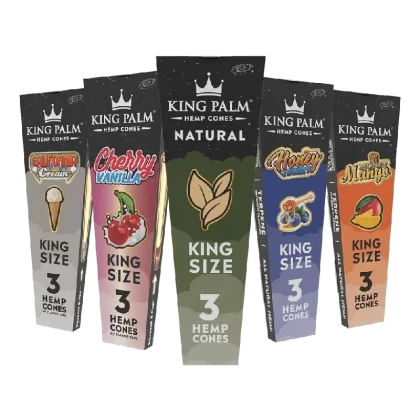 King Palm 3 Hemp Cones – King Size - flavor#California Cream>Cherry Vanilla>Honey Berry>Money Mango>Natural>3 Pack Bundle