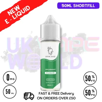 Spearmint EFFIN Juice 50ML Shortfill Eliquid – ONLY £4.00