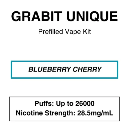 Grabit – Unique 26K – Prefilled Vape Kit – Blueberry Cherry – 26000 Puffs – 28.5mg/mL Nicotine