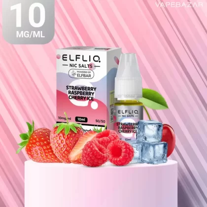 Elfliq Nikotinsalz Liquid 10ml – Strawberry Raspberry Cherry Ice 10mg/ml Nikotin - ELFLIQ by elfbar / Glycerin, Propylenglykol, Aroma, Nikotinsalz, Ethylbutyrat / 10mg/ml / Erdbeere / Ice / Himbeere /