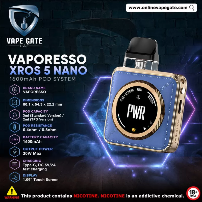VAPORESSO XROS 5 NANO 1600mAh POD SYSTEM - Black Satin