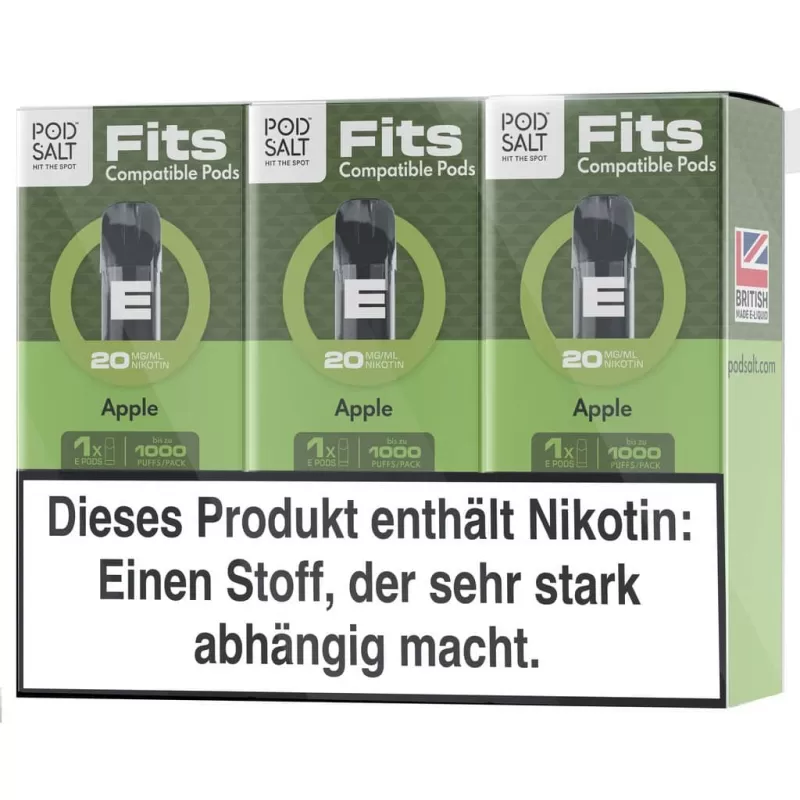 Pod Salt Fits Pods – Apple 20mg/ml (3er Pack) - Pod Salt / 20mg/ml / 2ml / ca. 1.000 pro 3er-Pack / Nikotin / Propylenglykol / pflanzliches Glycerin / Aromastoffe / Ja - Image 2