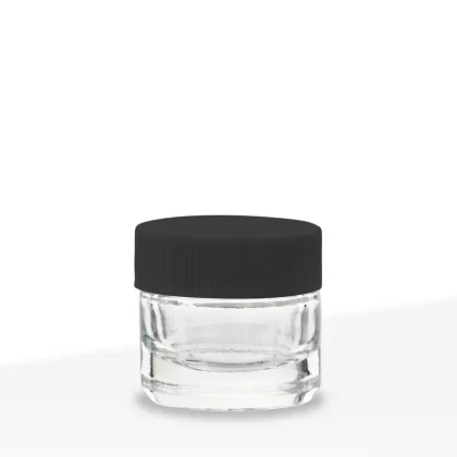 Glass Concentrate Jar | Round Jar w/ Ribbed Black Cap | 5ml – Clear – 250 Count