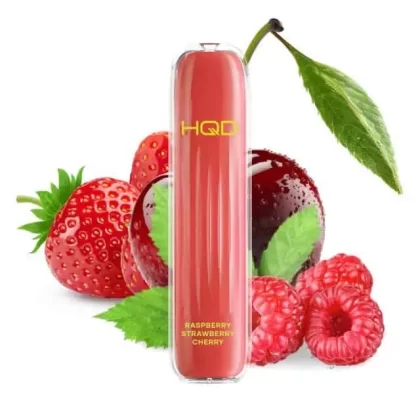 HQD Vape Surv – Raspberry Strawberry Cherry - HQD Vape / Erdbeere / Kirsche / pflanzliches Glycerin / Aromastoffe / Nikotin-Benzoat / Propylenglykol / 18mg/ml / 500 mAh / ca. 600