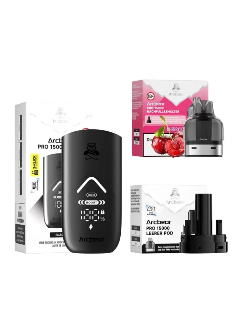 Arcbear Pro 15000 Starterkit – Cherry Ice 20mg/ml Nikotin - Ice / Kirsche / 20mg/ml / bis zu 15000 / USB-C / 1000 mAh / 10 ml / Dual-Mesh / ECO 12 W / BOOST 20 W - Image 2