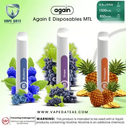 Again E Disposables MTL Vape 1500 Puffs 50mg - Compact & Portable - Watermelon