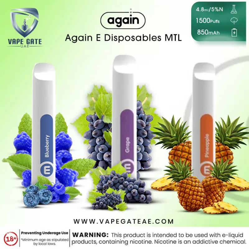 Again E Disposables MTL Vape 1500 Puffs 50mg - Compact & Portable - Watermelon
