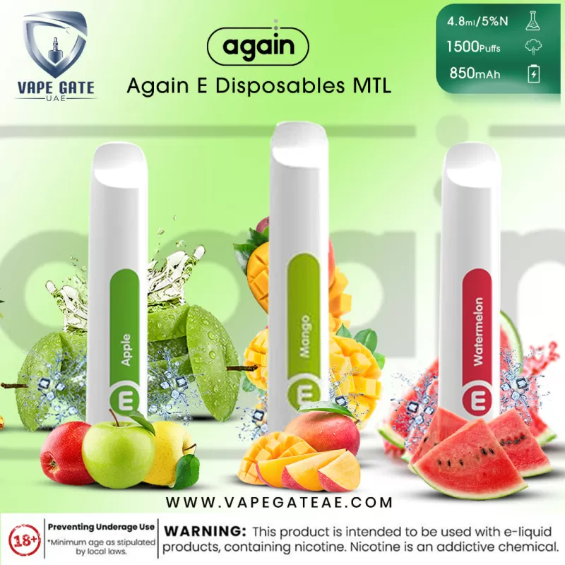 Again E Disposables MTL Vape 1500 Puffs 50mg - Compact & Portable - Watermelon - Image 2