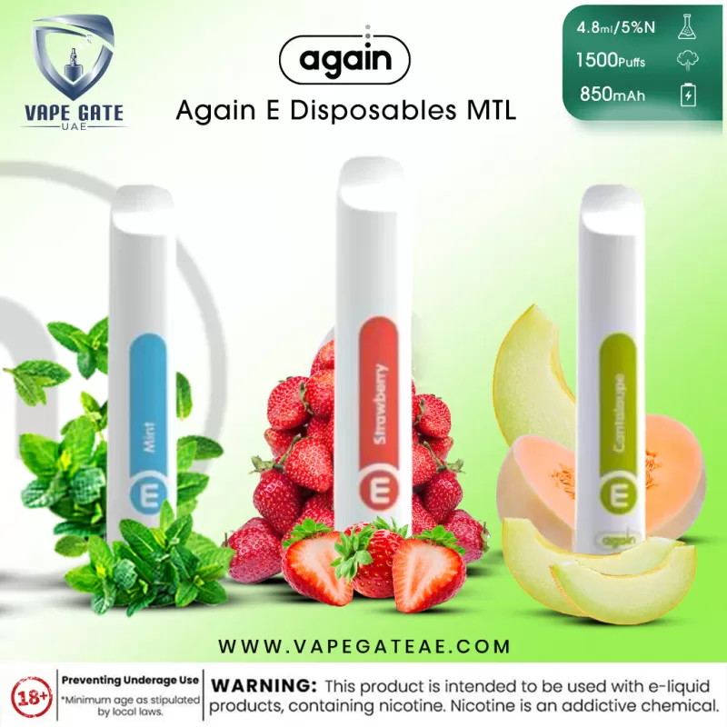 Again E Disposables MTL Vape 1500 Puffs 50mg - Compact & Portable - Watermelon - Image 3