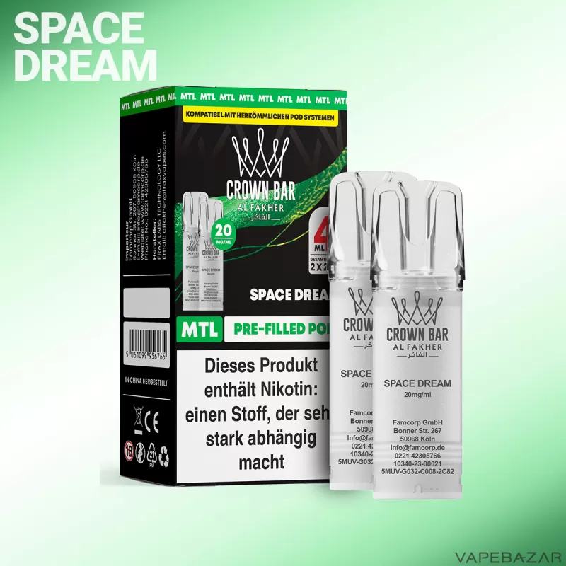 Al Fakher Pods Crown Bar 600 – MTL 20mg – Space Dream - Blaubeere / Minze / Orange