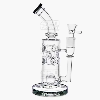 Bent Neck Honeycomb Perc Thick Glass Water Pipe w/ Ice Catcher | 10in Tall – 18mm Bowl – Smoke