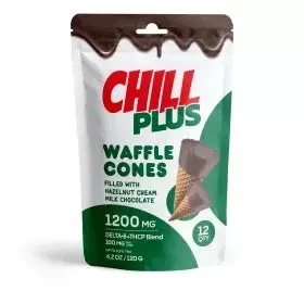 D8, THCP Waffle Cones – 100mg – Hazelnut Cream + Milk Chocolate – Chill Plus