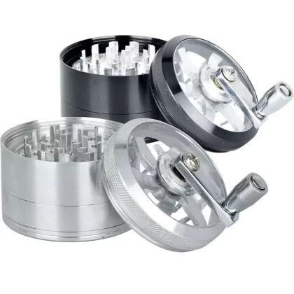 Piranha RETRO Clear Crank Top Aluminum Grinder | 4pc | 2.5″