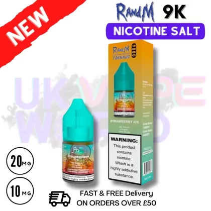 Strawberry ICE RandM Tornado 9000 Nic Salt 10ml eLiquid – £1.99
