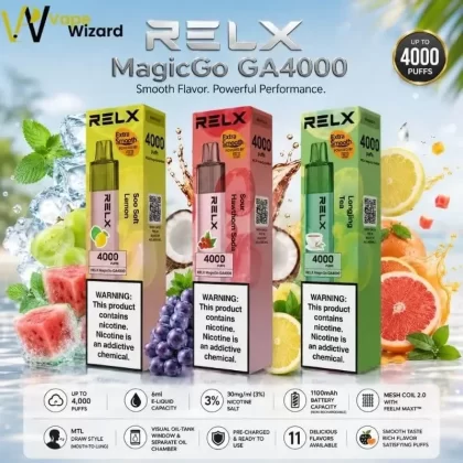 RELX MagicGo GA4000 Puffs Disposable Vape - Dark Sparkle, Grapefruit Sugar Ice; Vape Product, Box of 10 Pcs