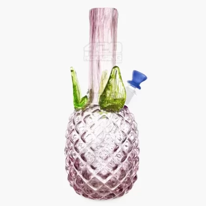 Straight Neck Color Pull Pineapple Glass Water Pipe | 12in Tall – 14mm Bowl – Purple